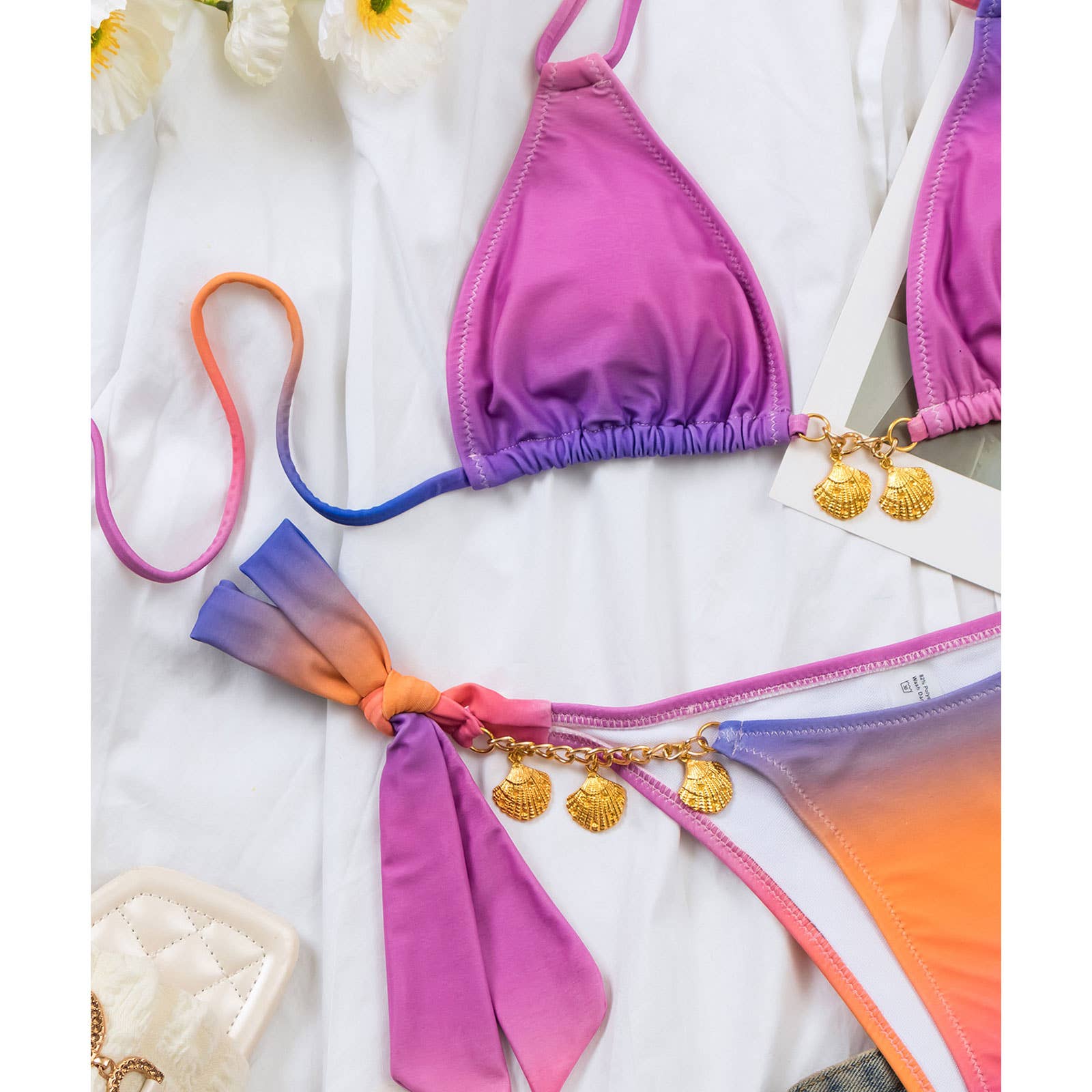 GRADIENT BIKINI SET SEXY SHELL DETAIL SWIMSUIT_CWMW0716