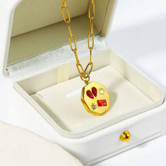 STAINLESS STEEL HEART GEMSTONE NECKLACE_CWMM5666