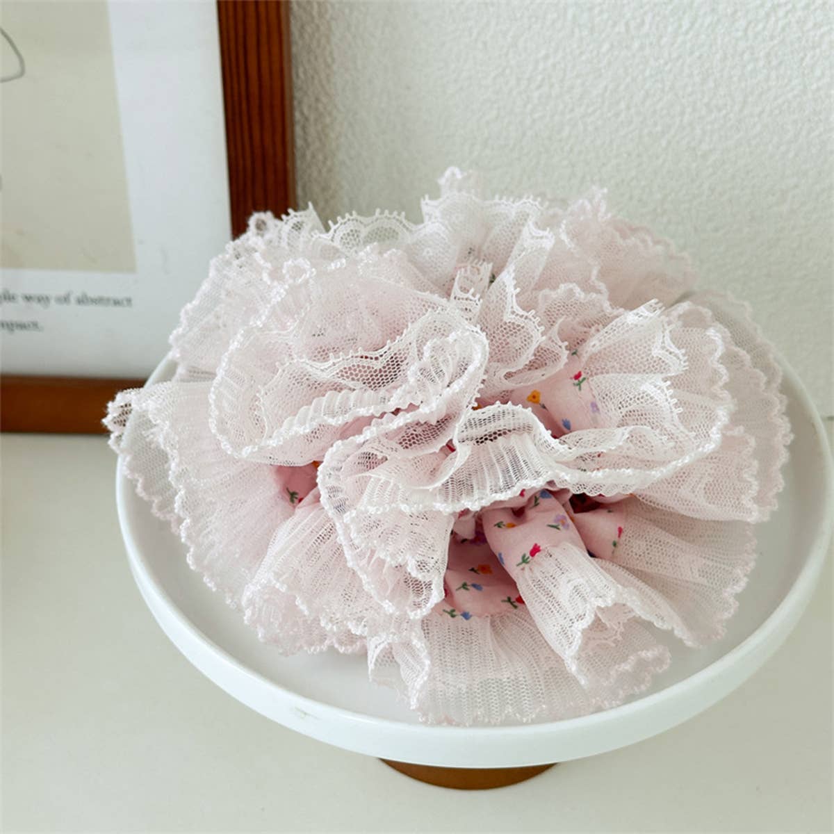 Colorful Floral Ruffled Hair Tie Elastic Durable_Cwaha07530