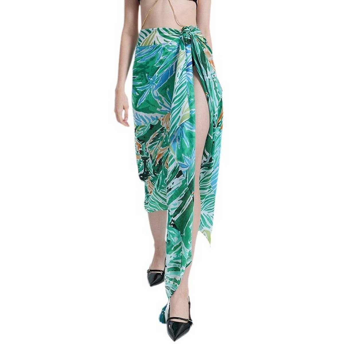 BANANA LEAF PRINT SCARF GREEN SUMMER BEACH WRAP_CWASC0676