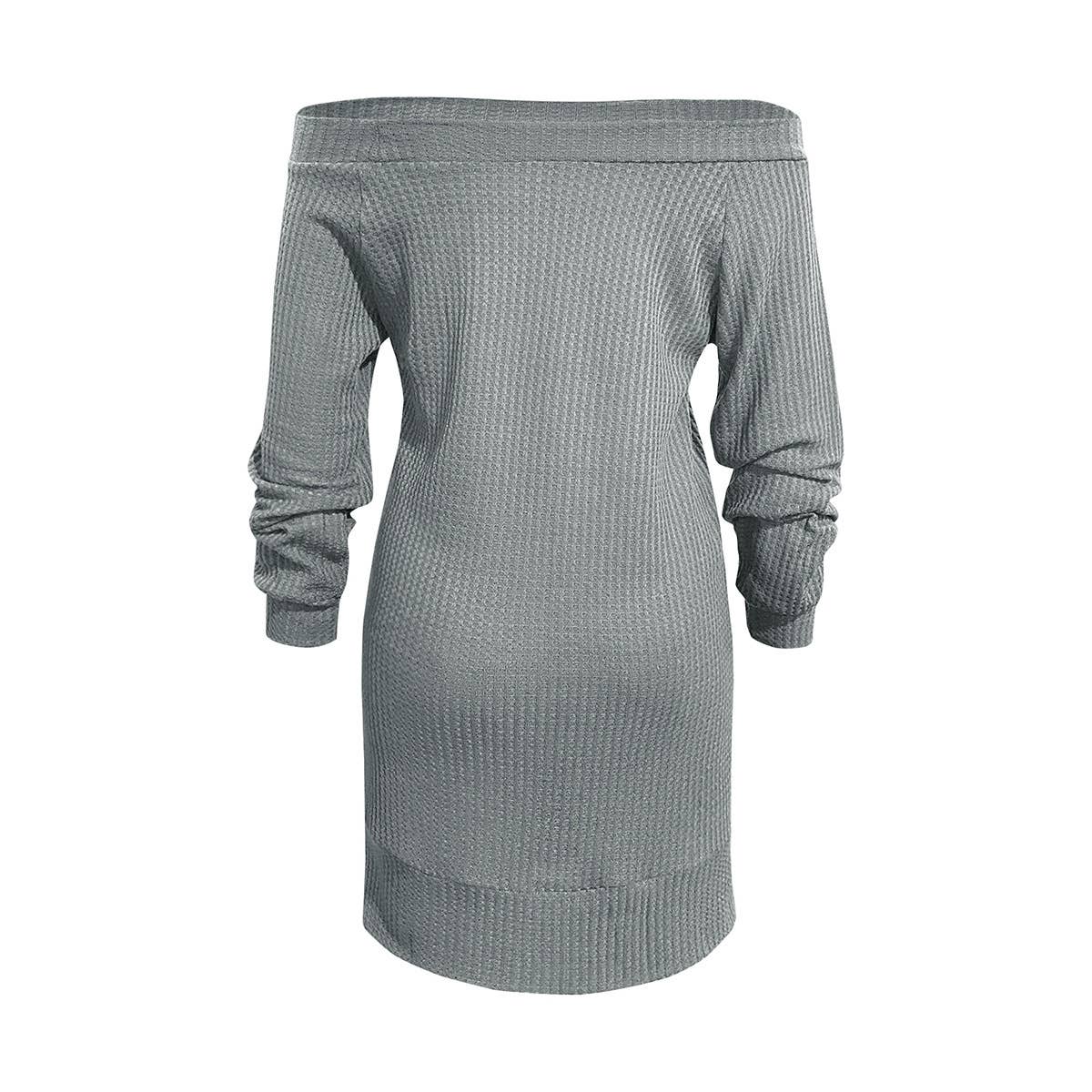 Solid Color Long-Sleeved Off-Shoulder Knit Dress