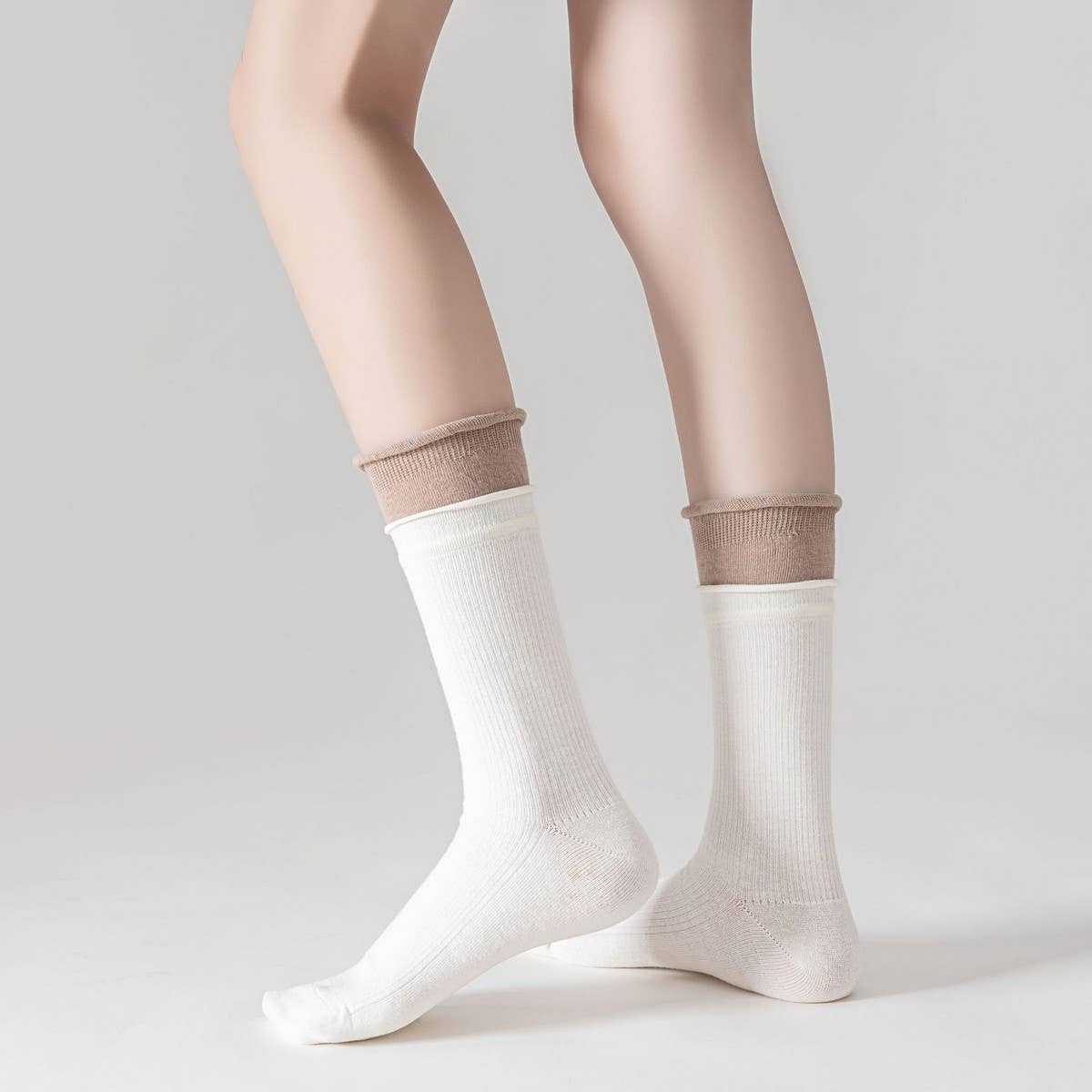 Women'S Contrast Color Curled Cotton Socks_Cwms1372