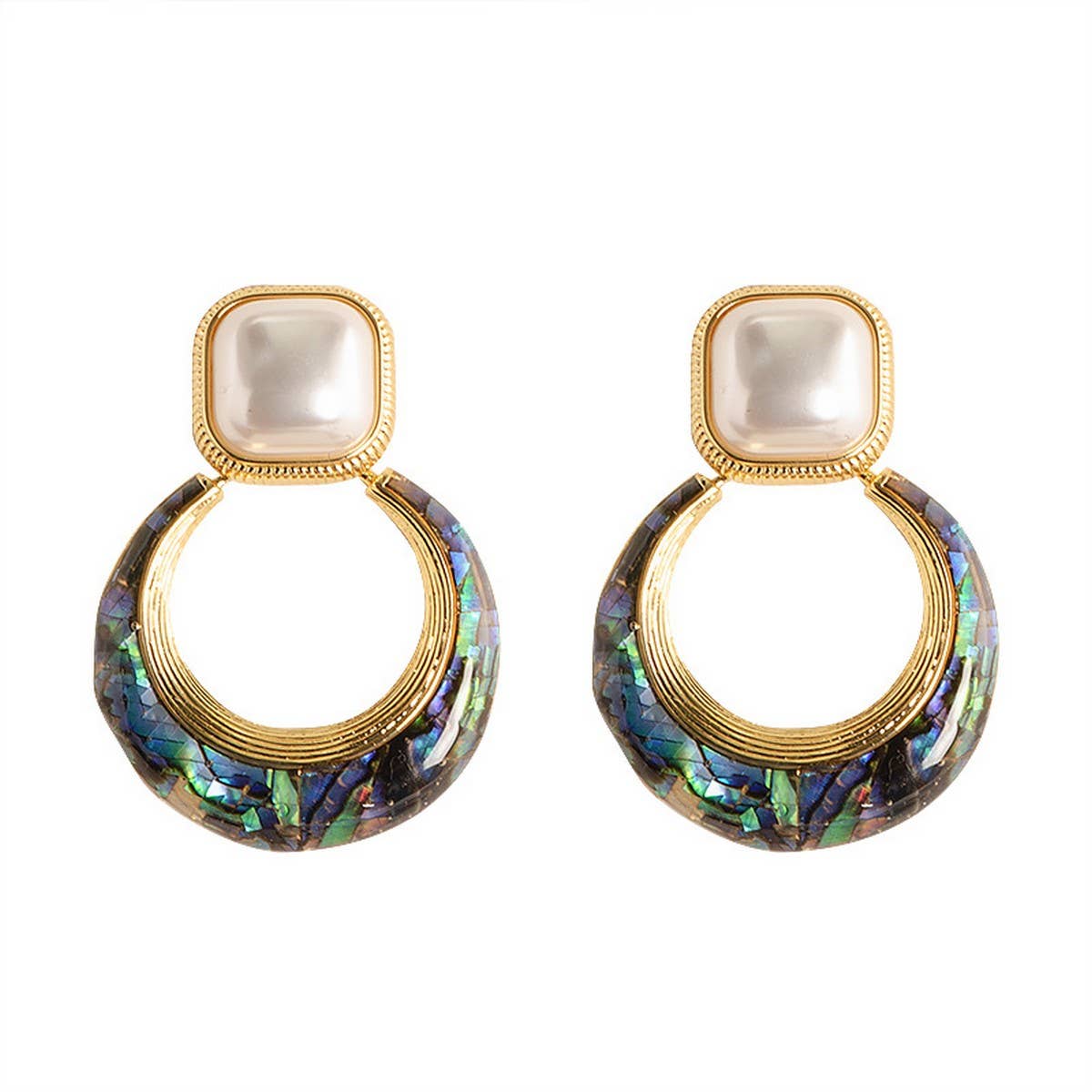 FASHIONABLE COLORFUL ABALONE EARRINGS WITH PEARLS_CWMM4288