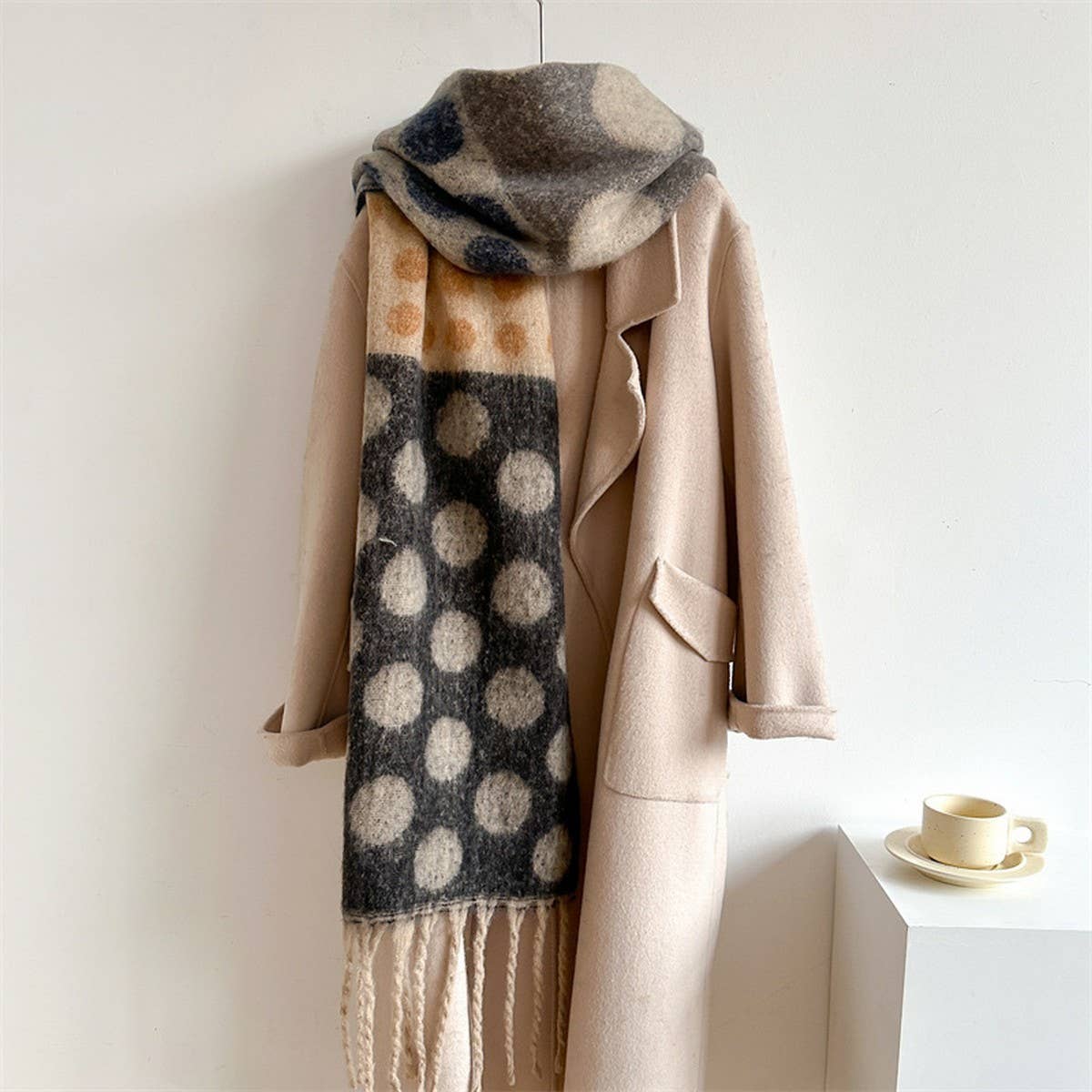 RETRO POLKA DOT WOOL LIKE THICK SCARF SHAWL WINTER_CWASC1440