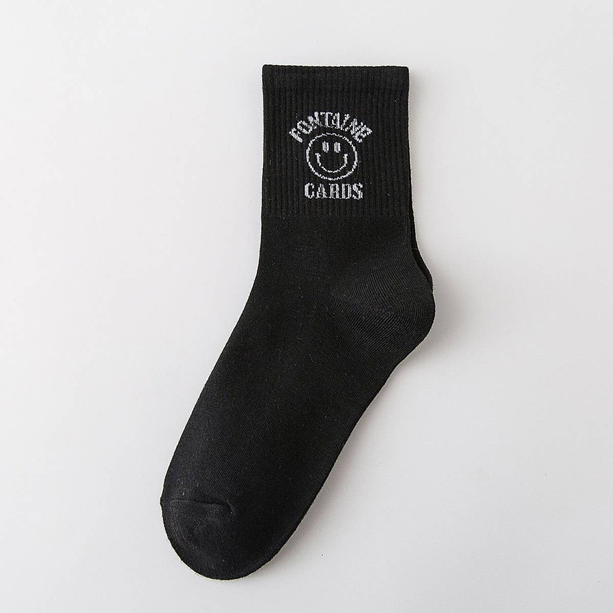 CARTOON BLACK AND WHITE SMILING FACE WOMENS SOCKS_CWMS1415