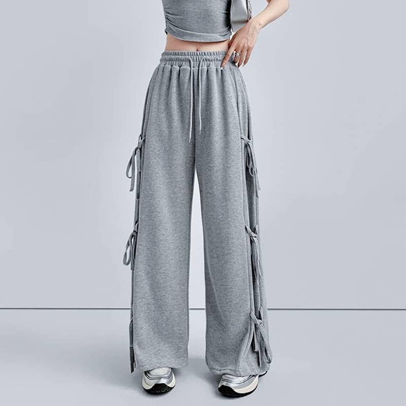 Stylish Lace-Up High-Waisted Baggy Wide-Leg Pants