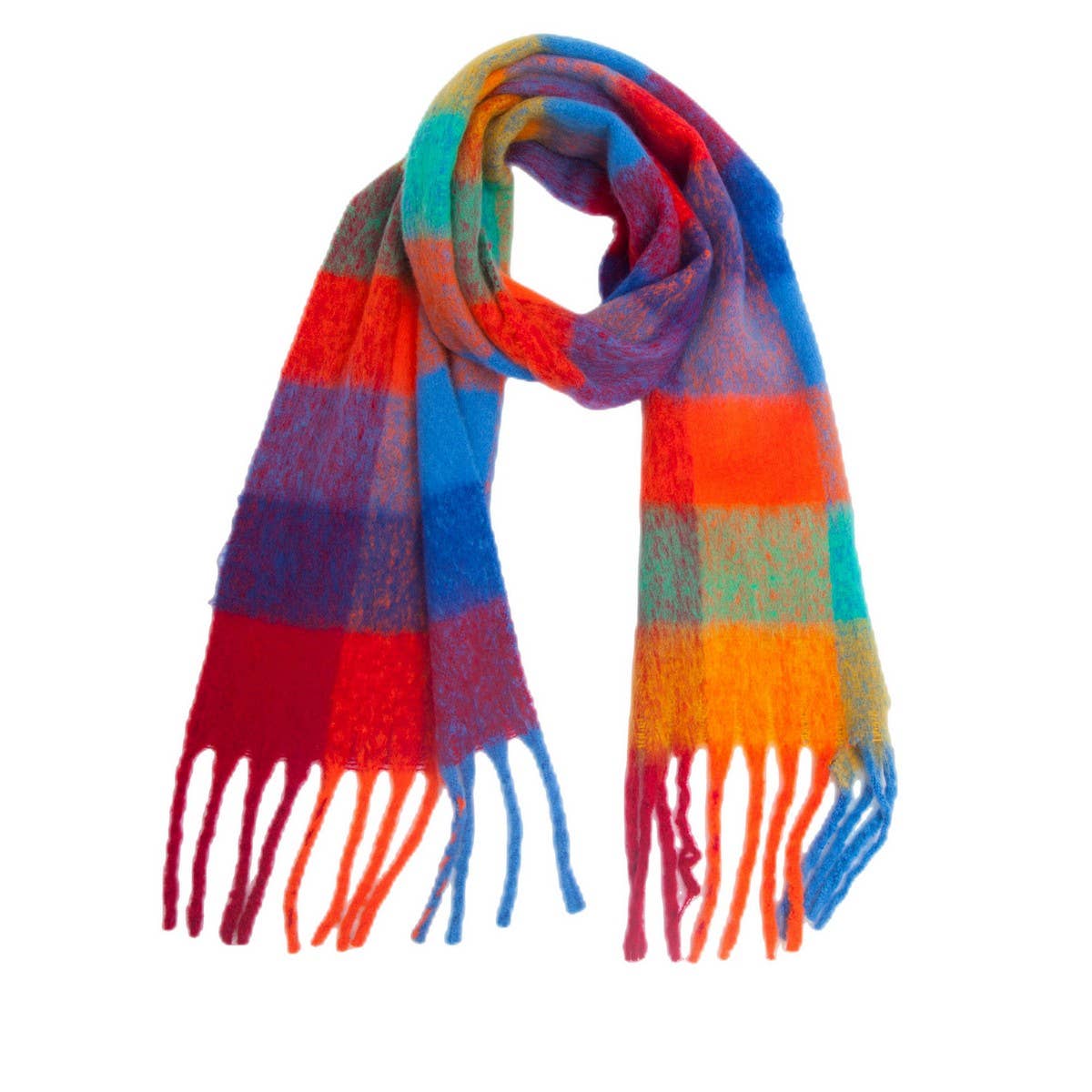 RAINBOW PLAID FUZZY SCARF THICK WINTER SHAWL WRAP_CWASC1051