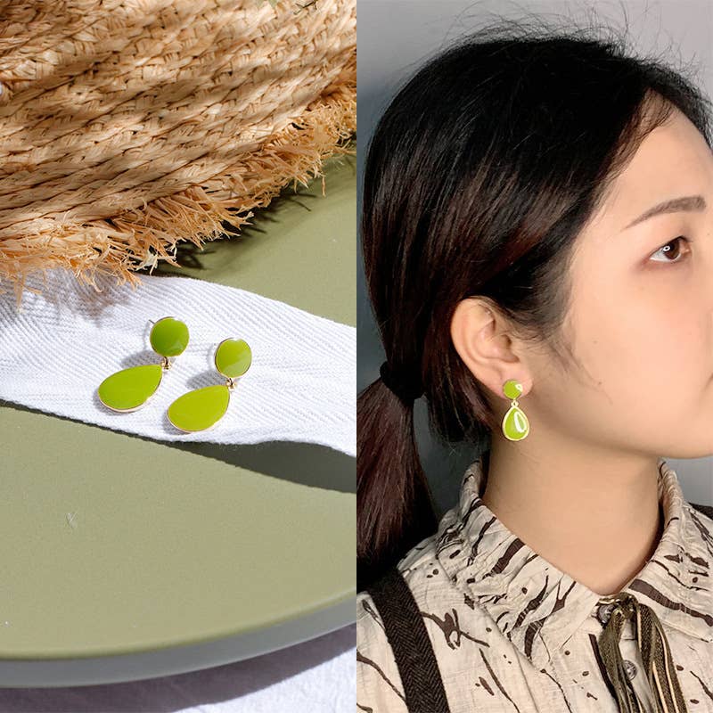 S925 Silver Needle Avocado Colored Stud Earrings