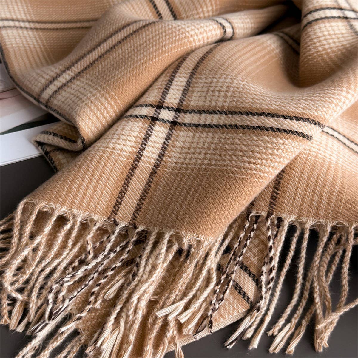 Elegant Plaid Feel Soft Winter Tassel Scarf_Cwasc03241