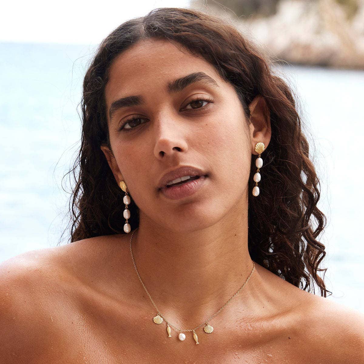 SUMMER BEACH STYLE SHELL PEARL CLAVICLE NECKLACE_CWMM5713