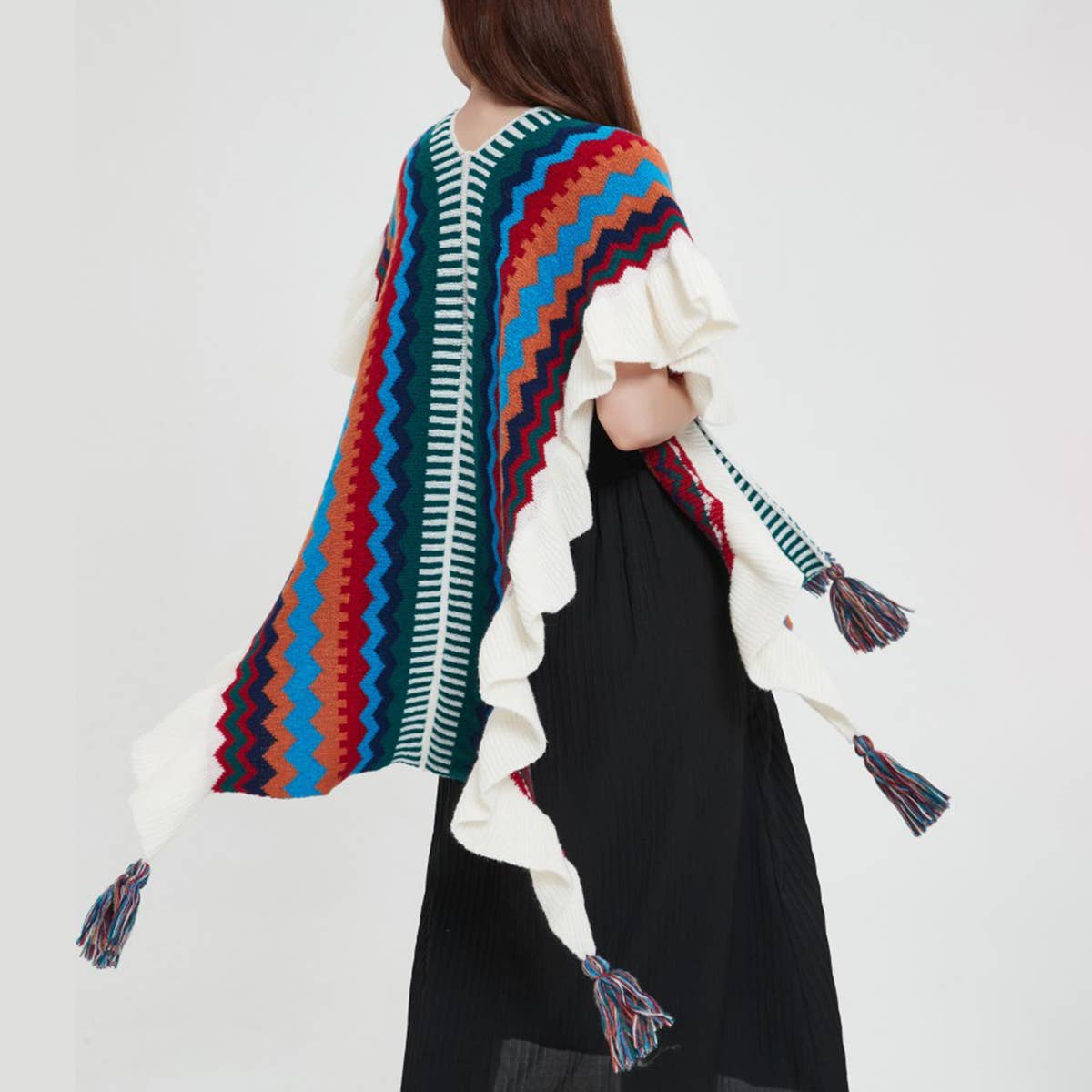 KNIT CAPE SHAWL TRAVEL WRAP FOR FALL WINTER_CWASC0158