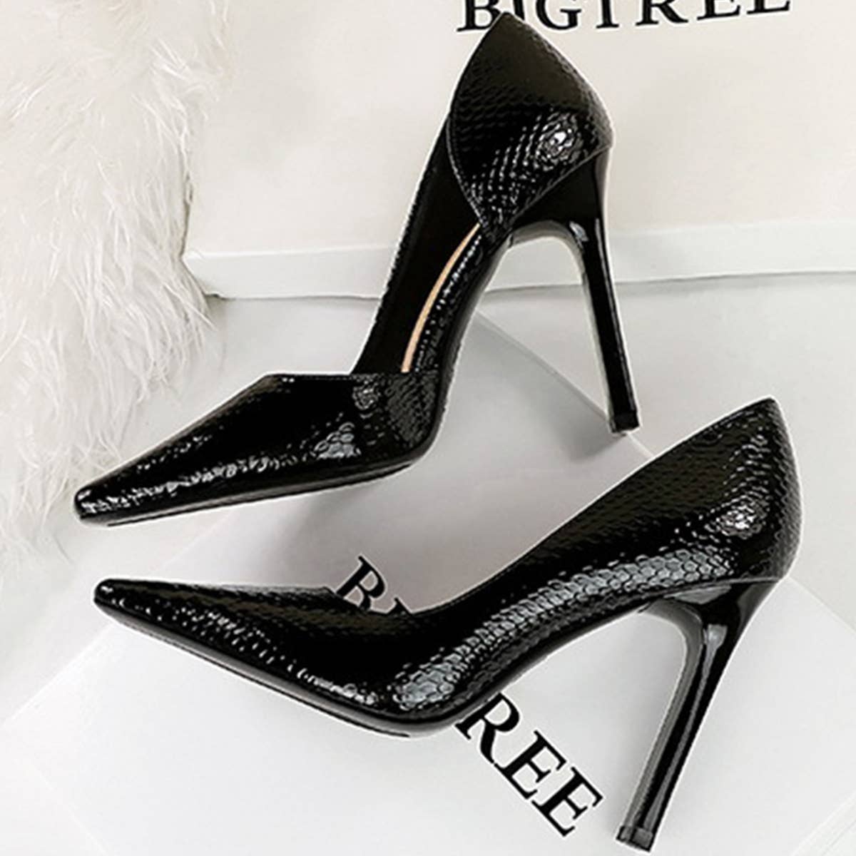 RETRO SQUARE TOE SNAKE PRINT PATENT LEATHER PUMPS_CWSHH0100
