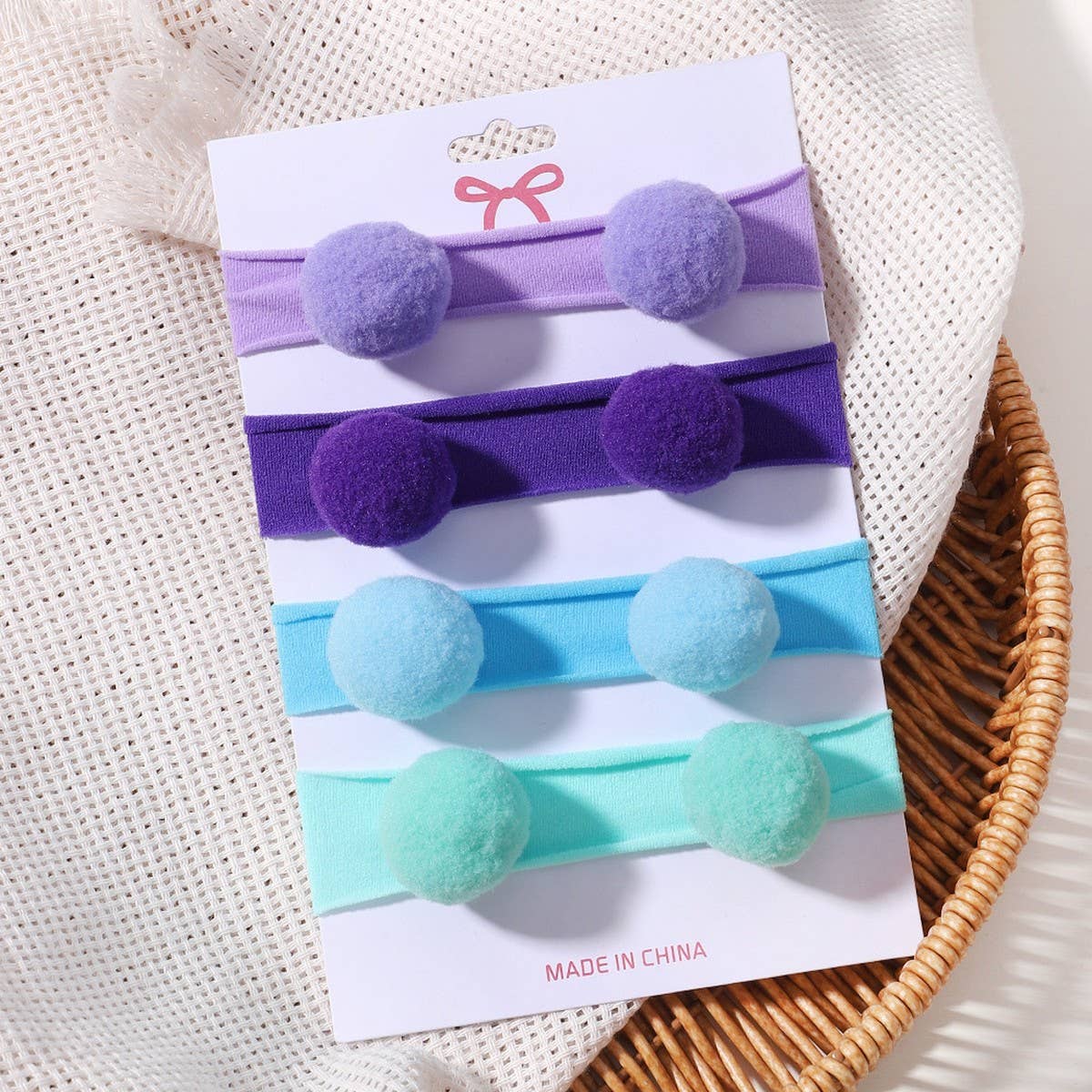KIDS POM POM ELASTIC NYLON HEADBAND SET_CWAHA6743