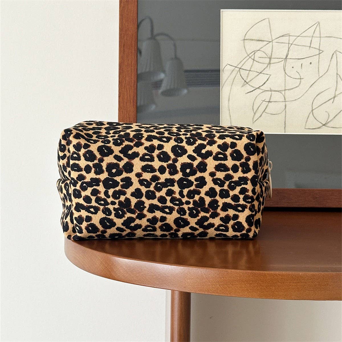 Leopard Corduroy Makeup Baglarge Travel Wash Pouch_Cuab00763