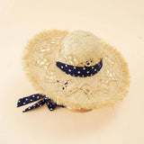 SOLID COLOR SPOTTED STRAP SUN HAT_CWAH1437