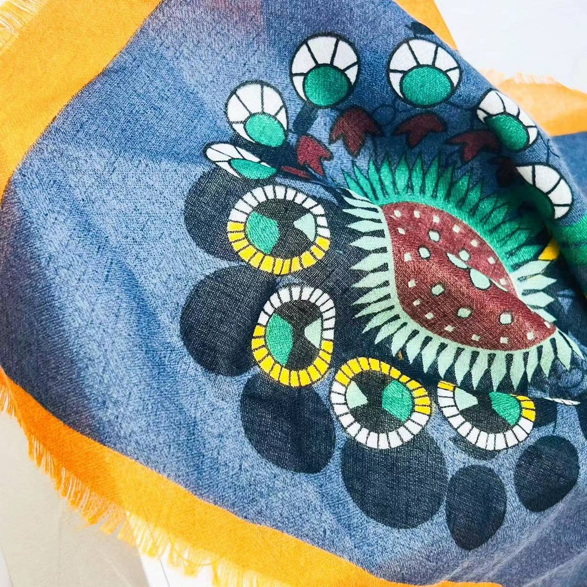 CHAIN PRINT SILK WOOL SCARF LUXURY TRAVEL SHAWL_CWASC0895