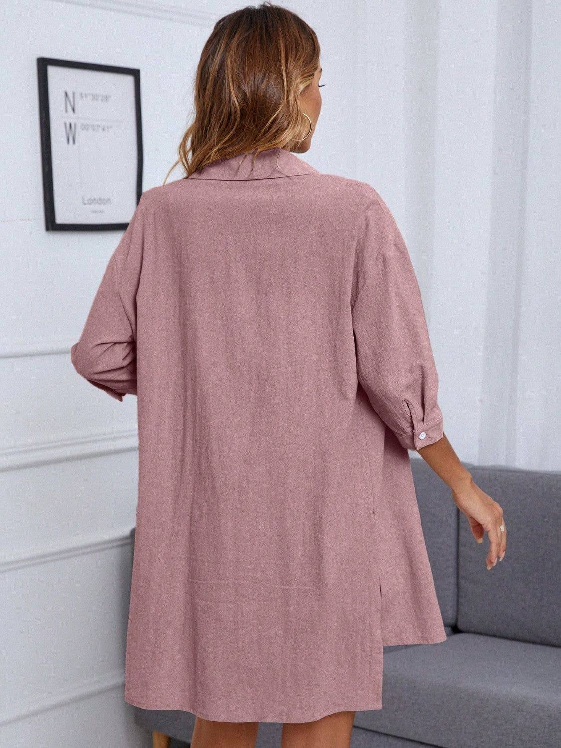 Solid-Color Single-Breasted Shirt Set