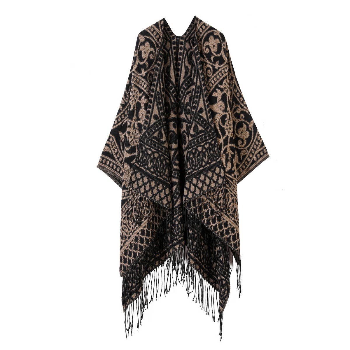 Warm Faux Cashmere Tassel Scarf Cape Shawl_Cwasc2168