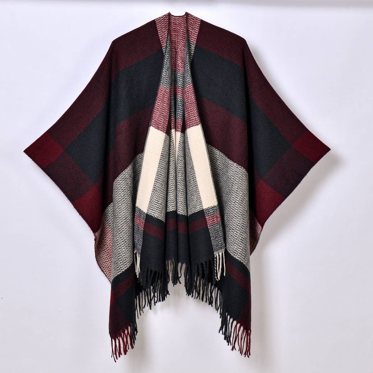 SIMPLE TASSEL PATTERN WIDE HORIZONTAL STRIPE SHAWL_CWASC0939