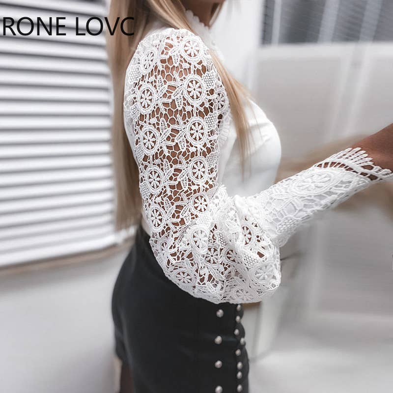 Solid Color Lace V-Neck Cardigan Shirt For Women