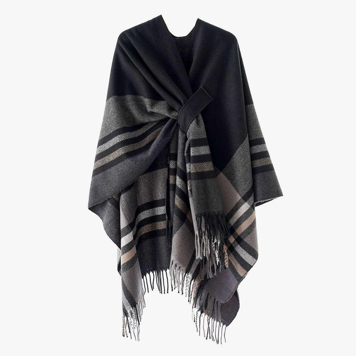 NEW KNITTED TASSEL DOUBLE SIDED PLAID SHAWL_CWMM2085