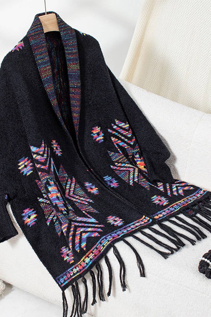 Cwocal0832_Geometric Jacquard Ethnic Style Tassel Shawl