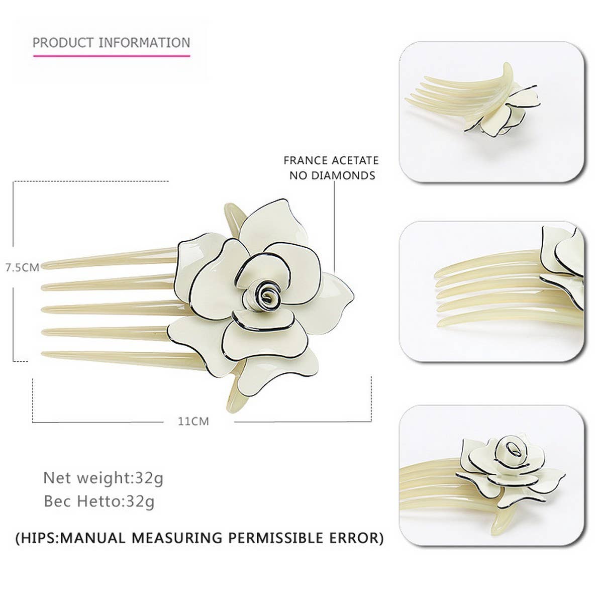 ACRYLIC HAIR ACCESSORIES MULTI TOOTH COMB HAIRPIN_CWAHA4200