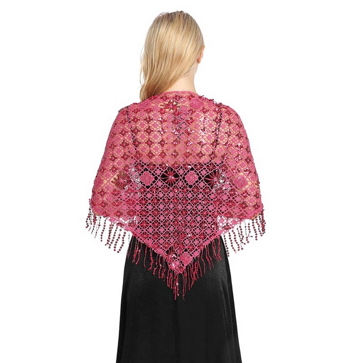 SEQUIN FRINGE TRIANGLE SHAWL BRIDAL PARTY WRAP_CWASC1085