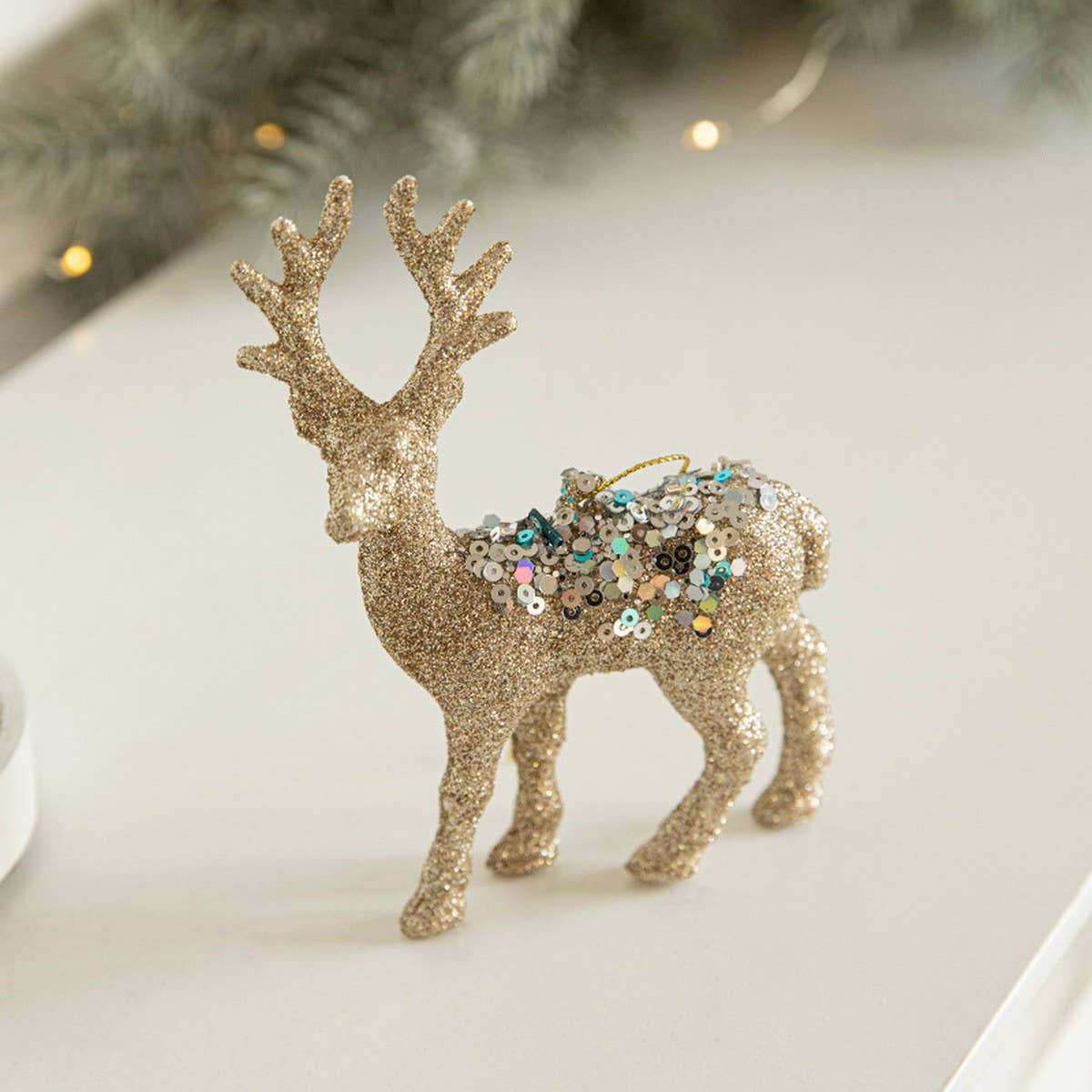 GOLD GLITTER PLASTIC STANDING REINDEER DECOR_CWMM9754