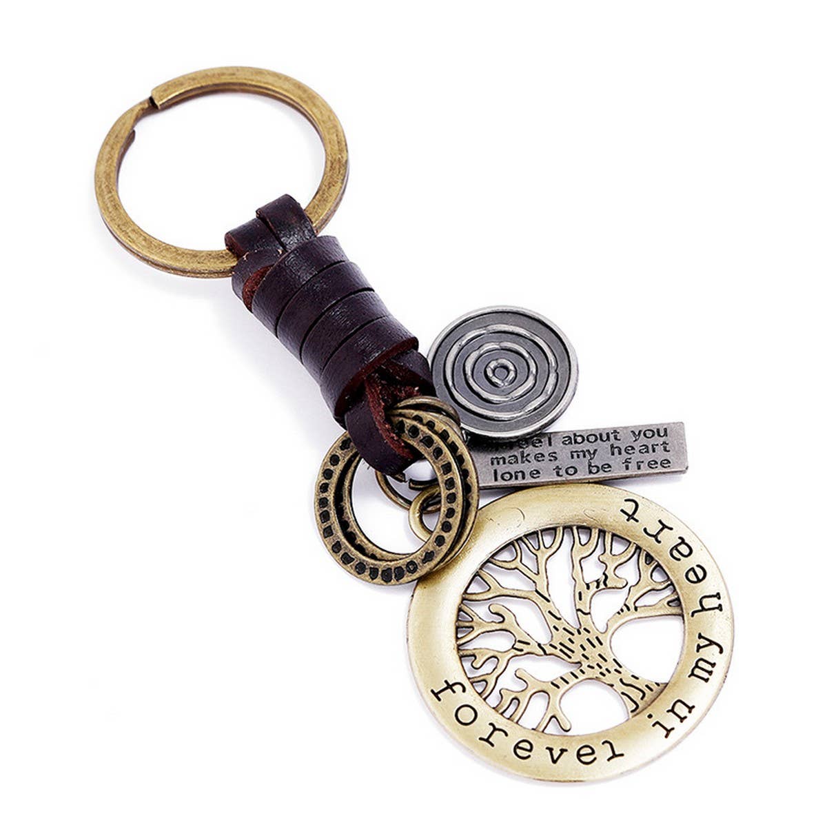 HAND WOVEN BRONZE LUCKY TREE COWHIDE KEYCHAIN_CWMM4771