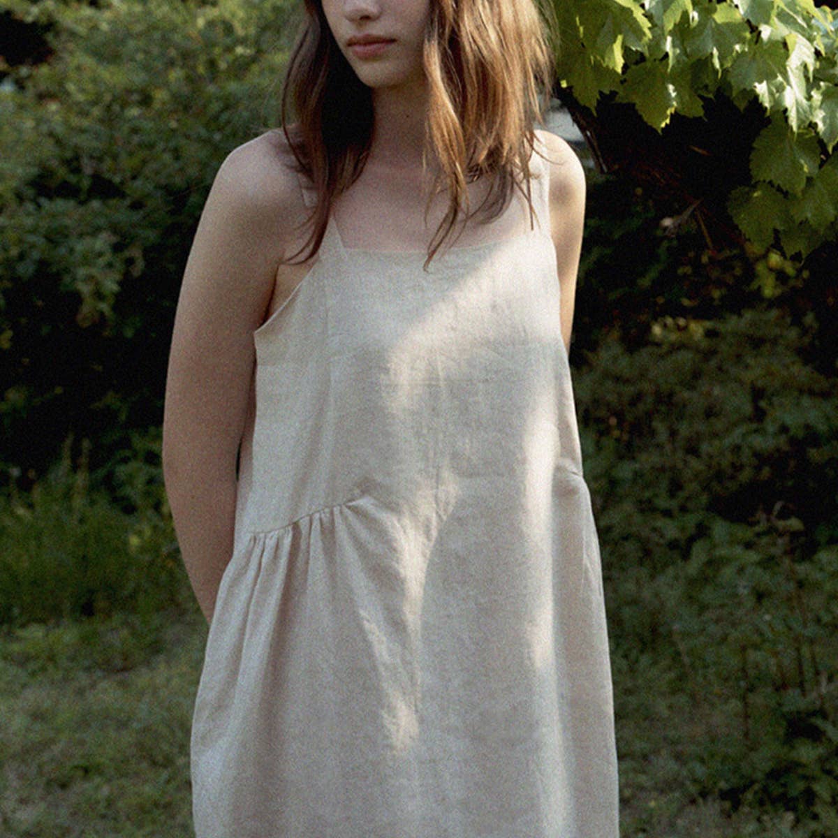 Tencel Linen Skirt Loose Square Neck Dress