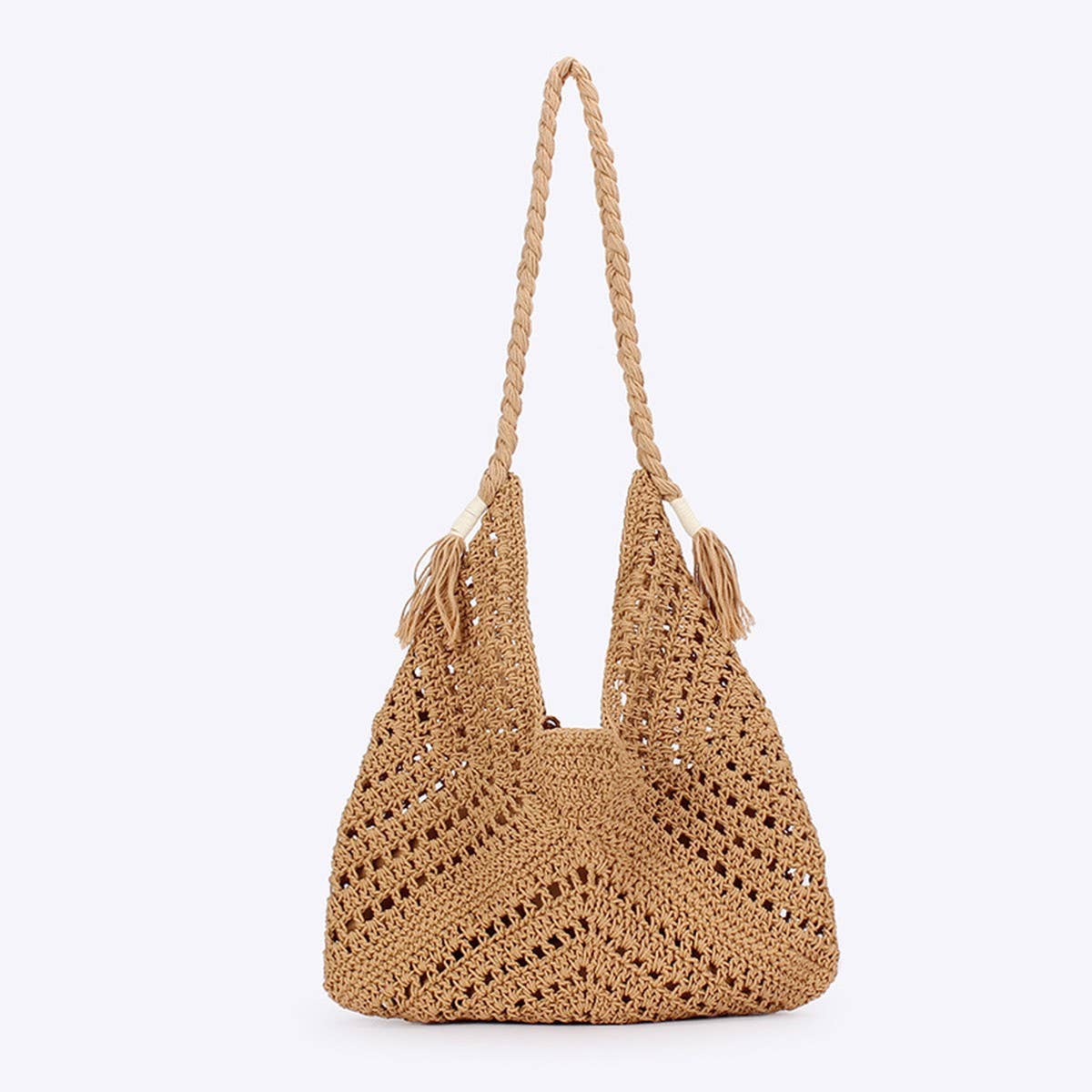 HAND WOVEN SHOULDER BAG MESH BEACH HOLIDAY BAG_CWAB4677