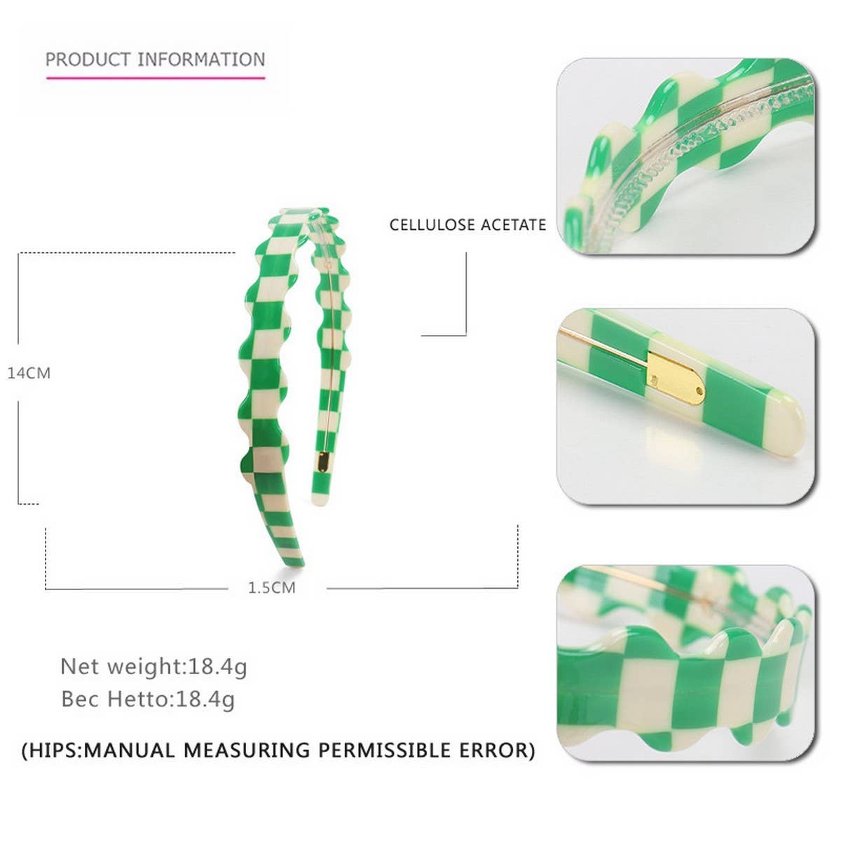 Wavy Acetate Check Headband Hairpin