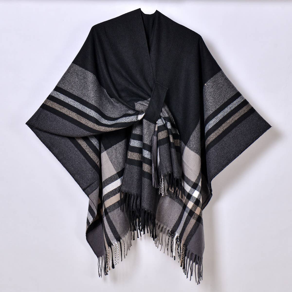 COLORFUL TASSEL STRIPED TIE SHAWL_CWASC0943