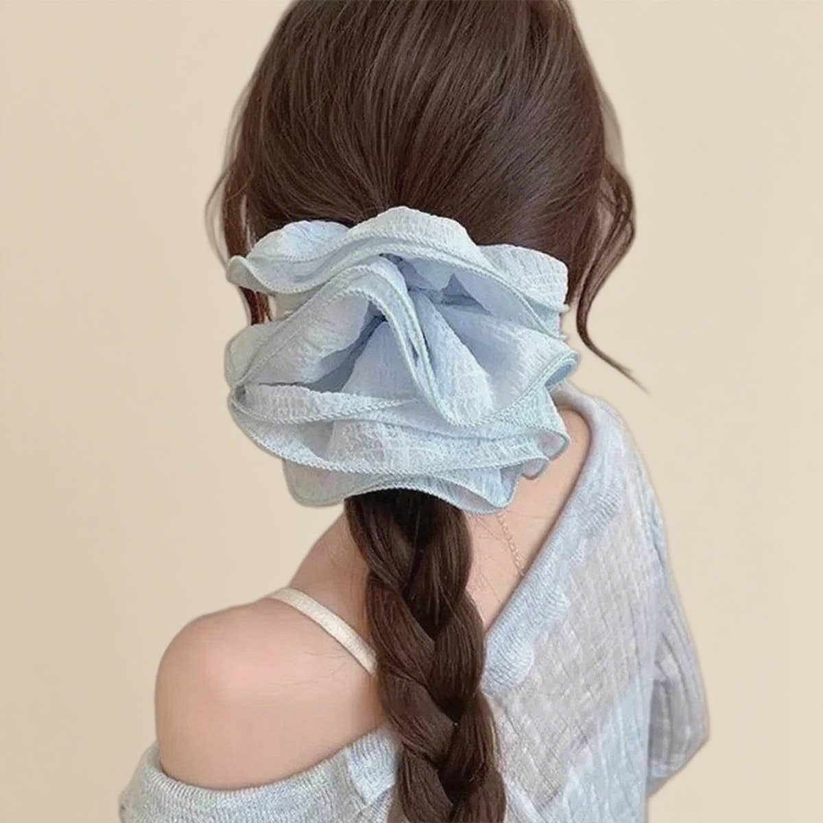 Large Blue Chiffon Scrunchie Ponytail Holder_Cwaha07529