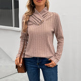 Solid Color Long Sleeve Collar Blouse Woman