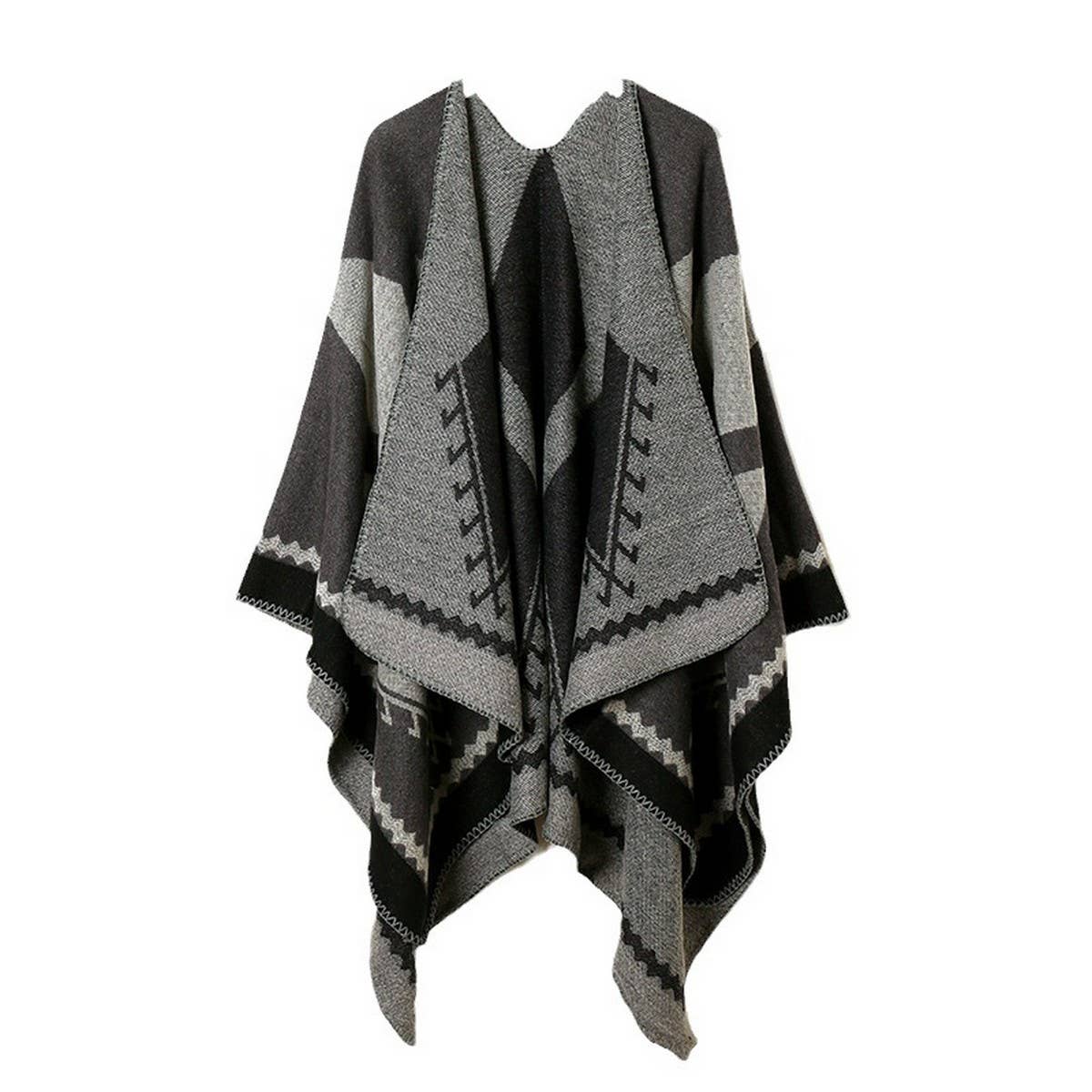 DOUBLE SIDED PLAID FAUX CASHMERE SHAWL CAPE_CWASC2138