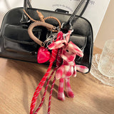 PLAID BUNNY KEYCHAIN WITH RESIN HEART CHARM_CWMM7637