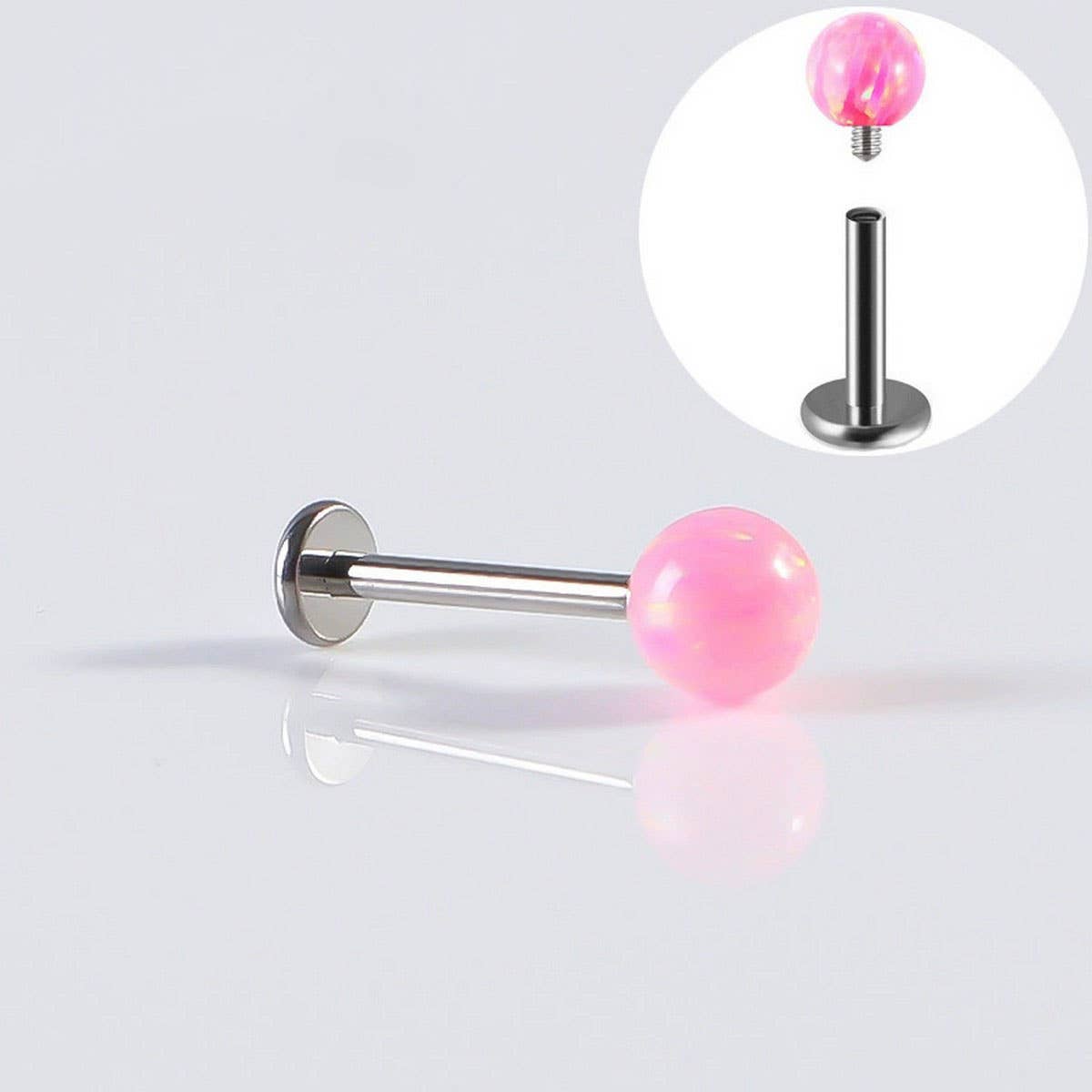 STAINLESS STEEL OPAL LIP STUD STRAIGHT BARBELL_CWMM9589