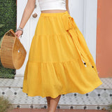 Solid Color Lace-Up Skirt