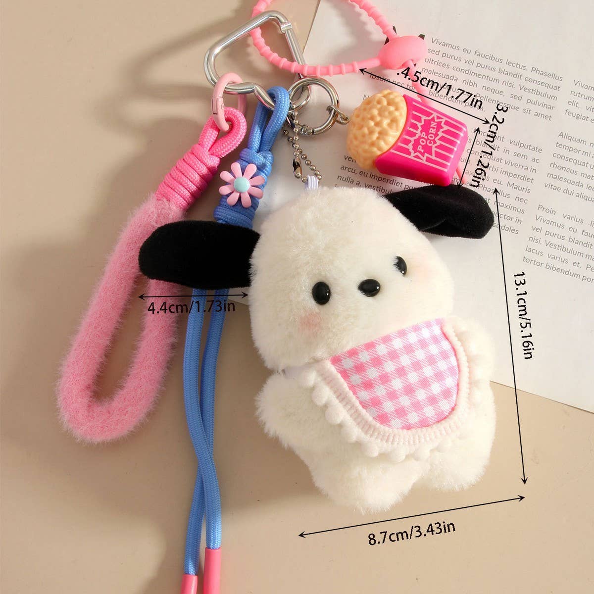 PLUSH DOG POPCORN KEYCHAIN CUTE BAG CHARM_CWMM7868