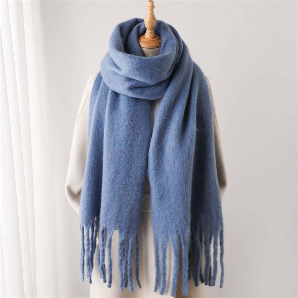 MOHAIR TASSEL SCARF FOR WINTER UNISEX LONG SHAWL_CWASC0965