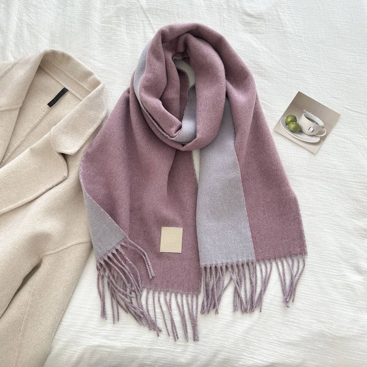 Cwasc03138_Winter Wool Reversible Tassel Scarf For Couples
