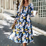 Womens V Neck Long Sleeve Printed Dress_Cwdmd0706