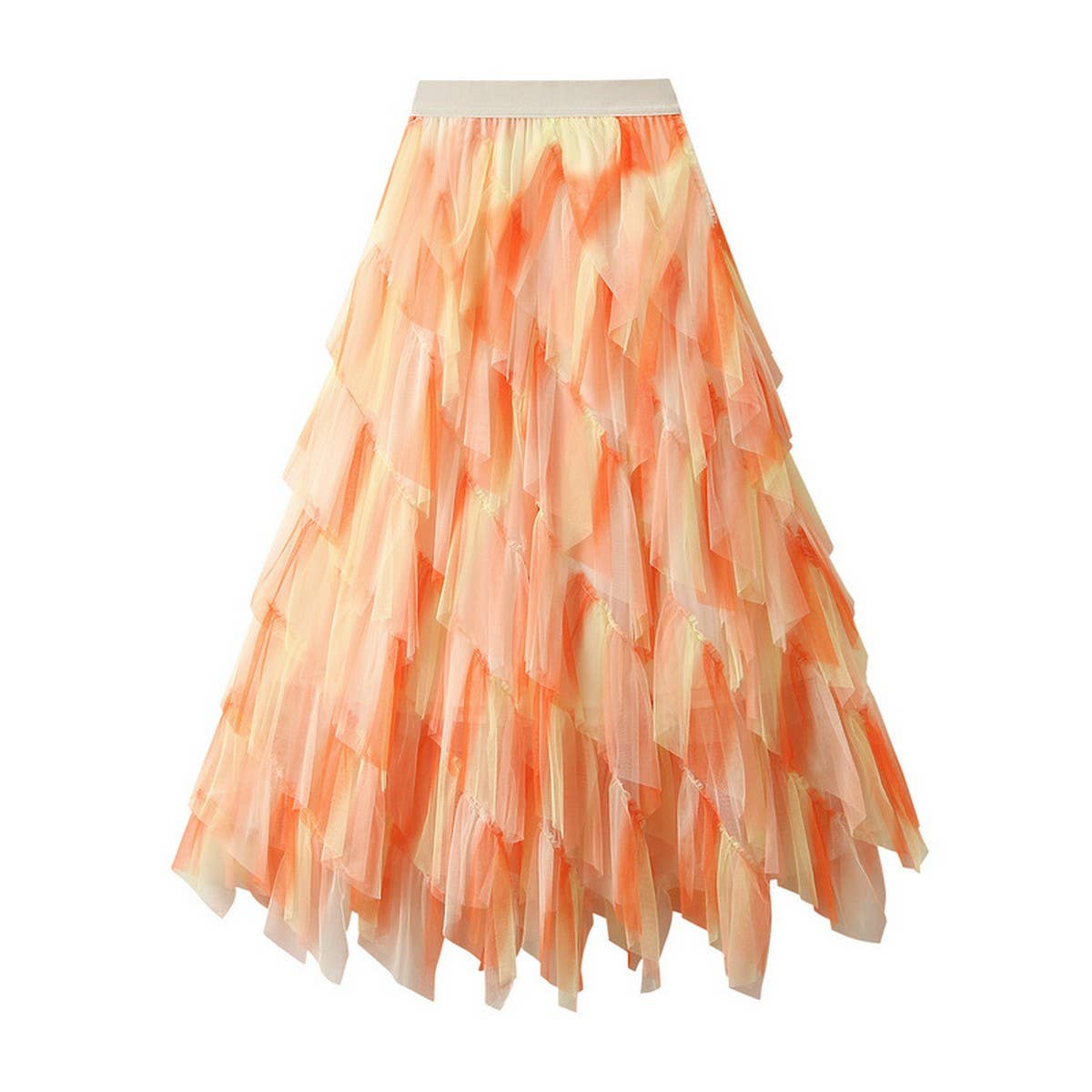 OMBRE GREEN RUFFLE TULLE TIERED FLARE SKIRT_CWBMS0404
