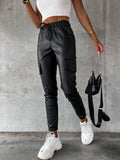 Waist-Cinching Street Drawstring Leather Pants