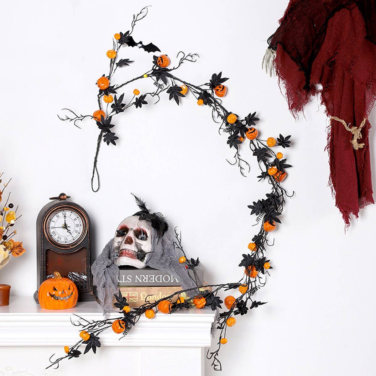 180CM BLACK MAPLE LEAF PUMPKIN GARLAND DECOR_CWMM9883