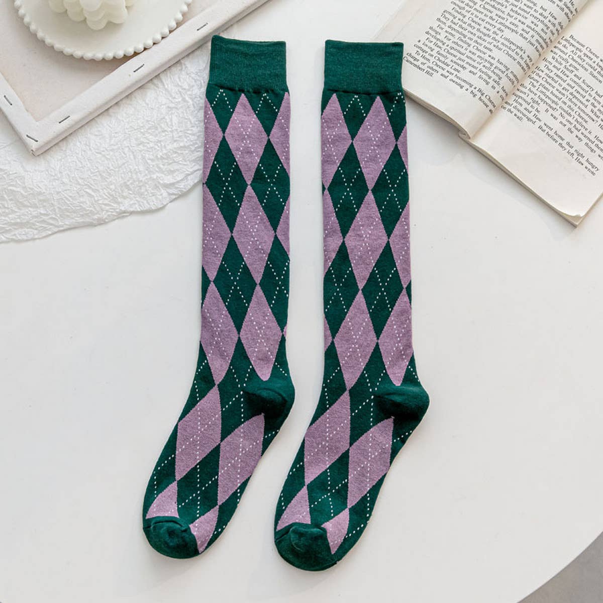 New Large Diamond Retro Mid-Tube Socks_Cwms0658