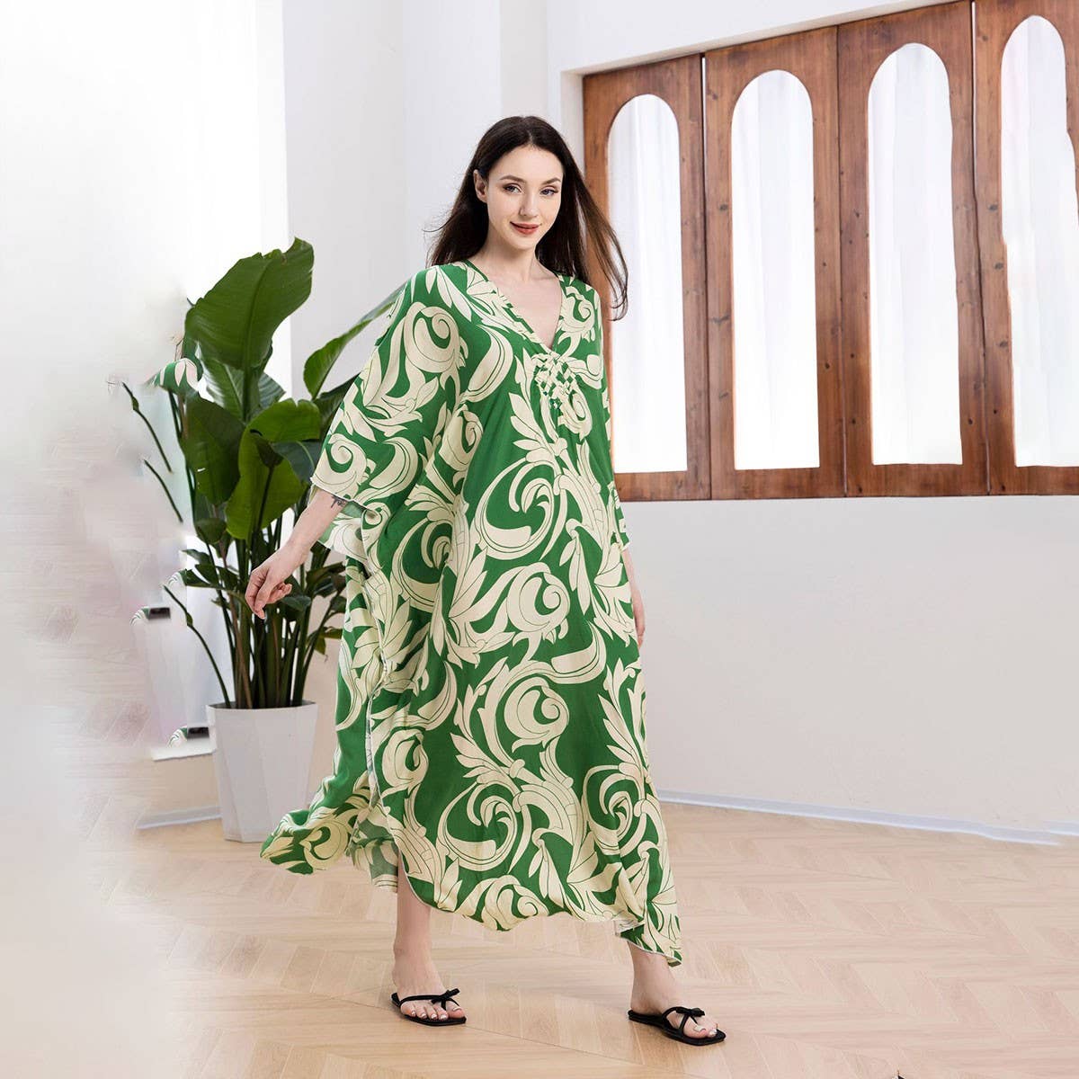 PLUS SIZE COTTON WOVEN BEACH COVER UP RESORT DRESS_CWMM6141