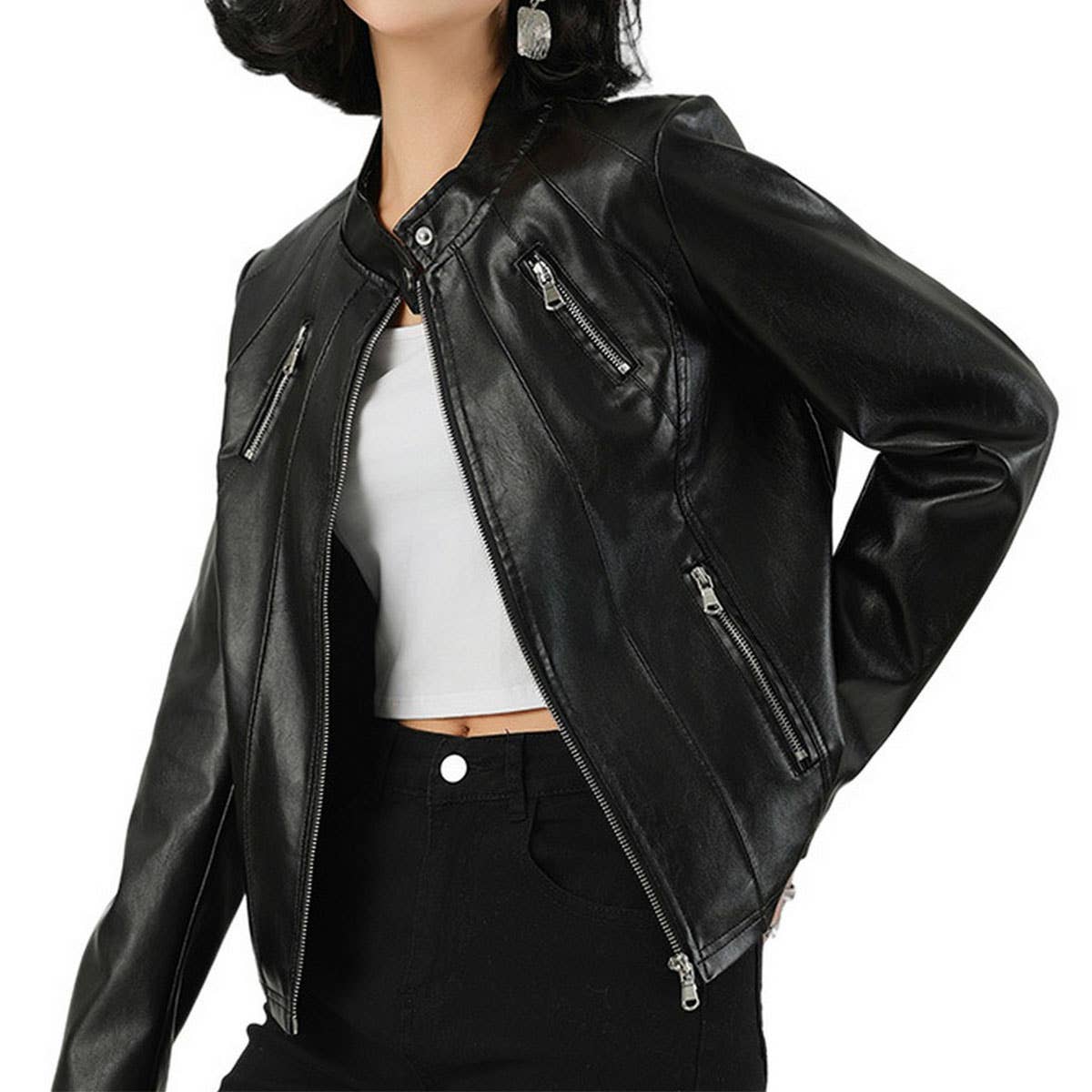 SLIM FIT PU LEATHER JACKET FALL FASHION FOR WOMEN_CWMM9008